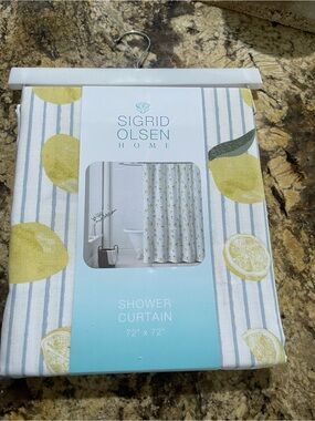 Sigrid Olsen coastal stripe lemon 🍋 design shower curtain - 72”x72” NEW